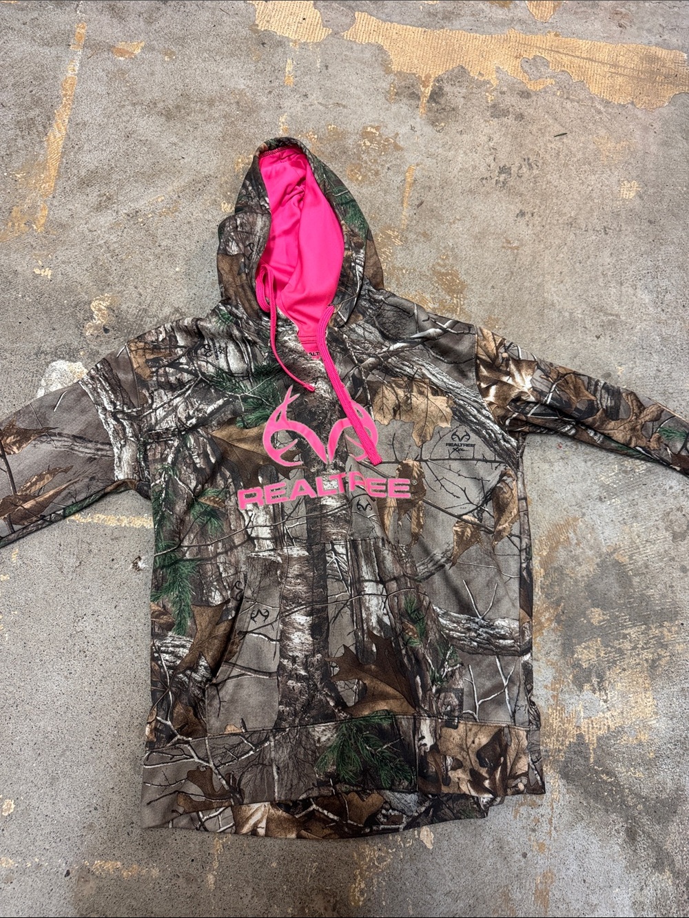 Realtree Camo Hoodie with Bright Pink Logo and Lined Hood